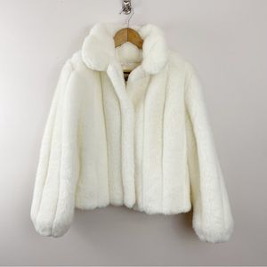 Donna Salyers Fabulous Furs vintage Faux fur bomber coat jacket off white mink M